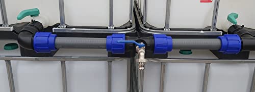 Verbindungsset IBC Regenwassertanks mit 1" Wasserhahn(Set für 2-6 Tanks) (2 Tanks) von VOXTRADE
