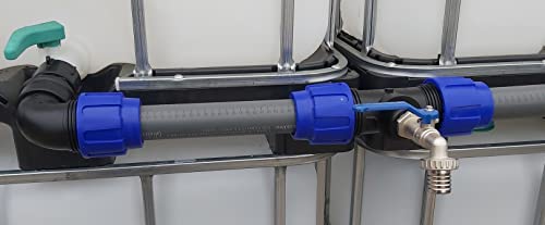 Verbindungsset IBC Regenwassertanks mit 1" Wasserhahn(Set für 2-6 Tanks) (4 Tanks) von VOXTRADE