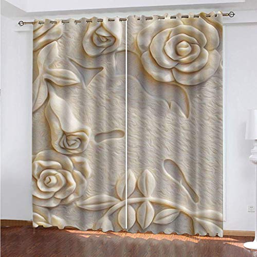 VOYADE 2 Stücke Blickdicht Vorhang Mit Ösen, 3D Jade-Rosenblume Verdunkelungsvorhang Polyester Verdunkelung Vorhänge Gardinen - Für Wohnzimmer/Schlafzimmer/Kinderzimmer 230X264cm(HXB) von VOYADE