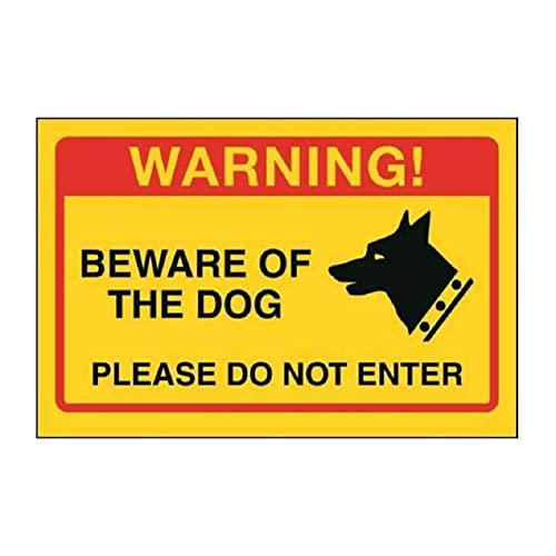 VSafety englisches Warnschild „Beware of The Dog, Please Do Not Enter, 200 x 150 mm, starrer Kunststoff, Gelb von VSafety