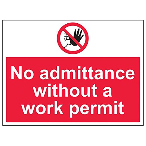 VSafety 52038BF-S Schild "No Admittance Without Work Permit", 400 mm x 300 mm, 3 Stück von V Safety