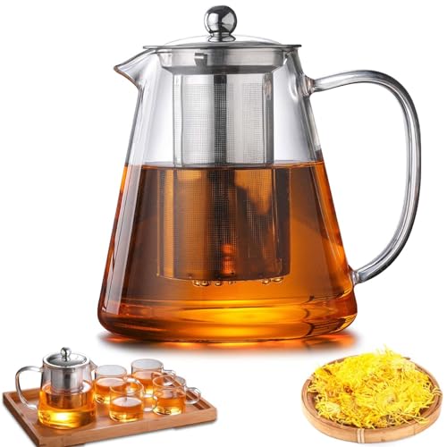 1.3L Teekanne Glas, Teekanne mit Siebeinsatz, Borosilikatglas Teeservice Überhitzungsschutz, Tee-Ei für lose Blätter Teekanne, Glasteekanne Ideal zur Zubereitung von Losen Tees, Kräuter von Vaileal