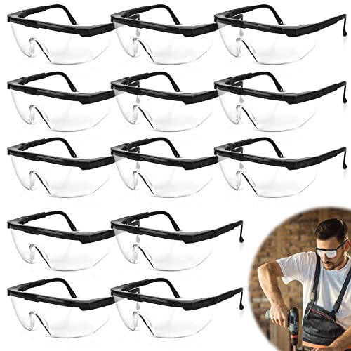 12 Stücke Schutzbrillen: Schutzbrille für Brillenträger, Schutzbrille Verstellbar, Sicherheitsbrille, Laborbrille, Motorradbrille, Leichte Sicherheitsbrille für Baustelle, Werkstatt, Fahrrad-Fahren von Vaileal