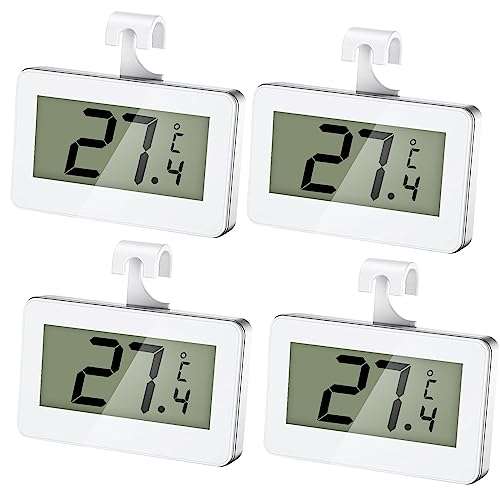 4 Stück Digitale Kühlschrank Thermometer, Weiß Kühlschrankthermometer mit LCD-Anzeige, Thermometer mit Frost Alarm, Kühlschrank Thermometer Fridge Thermometer für Küche, Restaurants, Home von Vaileal
