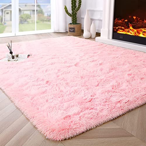 VanderHOME Rechteckig Teppich Weich und Flauschig LangflorModern Teppiche Langer Plüsch-Teppich Dicker Plüschteppich fürs Wohnzimmer Schlafzimmer Teppiche Rosa-160 * 200cm von VanderHOME