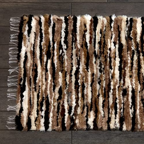 Vanuba - Handgewebter Schaffell Teppich, 60x100 cm, Kurzflor Lammfell, Warm und Weich, Perfekt für jedes Arrangement, 100% handgemachtes Naturprodukt, Zero Waste - Beige Gemischt von Vanuba
