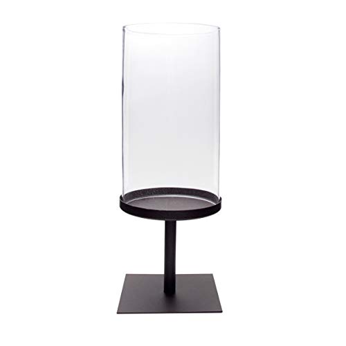 Varia Living Windlicht Tine mit Glas-Zylinder aus Metall in schwarz kleine Laterne auf Ständer | moderner Kerzenleuchter für Tisch-Deko oder als schöne Beleuchtung im Garten | Höhe 42 cm von Varia Living