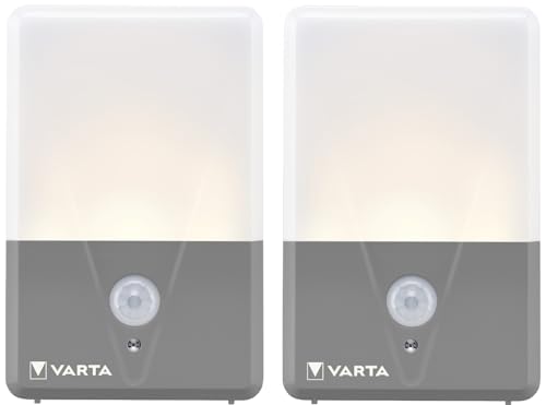VARTA Nachtlicht mit Bewegungssensor LED, 2 Stück, unbestückt, Motion Sensor Outdoor Light Twin Pack, batteriebetrieben, Installation: Schraube, Magnet oder 3M-Klebeband, Spritzwassergeschützt, Weiß von Varta
