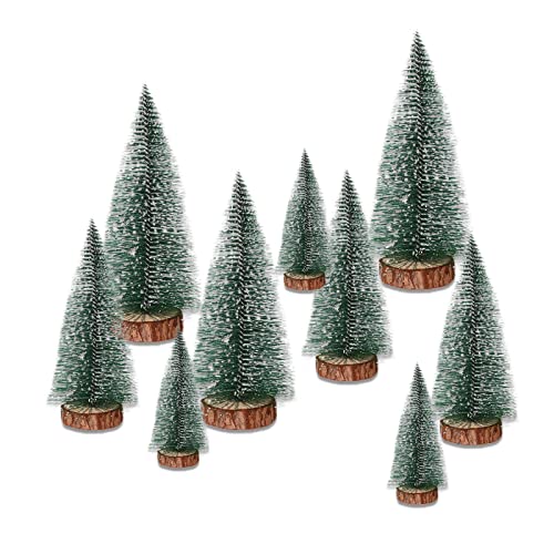 9 Stück Klein Mini Christbaum,Künstlicher Weihnachtsbaum Miniatur,Weihnachtsbaum Schnee Klein mit Holzsockel, für Weihnachtsdeko/Tischdeko/DIY/Schaufenster,3Größen (Grün) von Vastsea