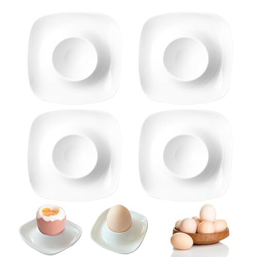 Vastsea 4 Stück Keramik-Eierbecher, CremeWeiß Porzellan EierStänder, Mit Ablage Eierständer Egg Cup, Geeignet für Küche Esszimmer(Weiß) von Vastsea