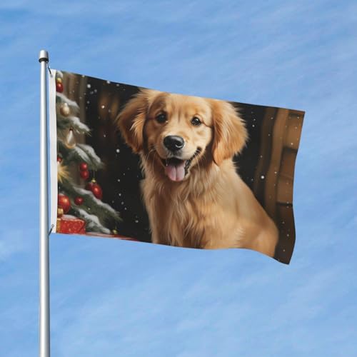 Flagge, 90 x 152 cm, Outdoor-Flagge, Hausflagge, Gartenbanner, Weihnachten, Golden Retriever, Neuheit, Partyflagge für jedes Wetter, drinnen und draußen von VducK