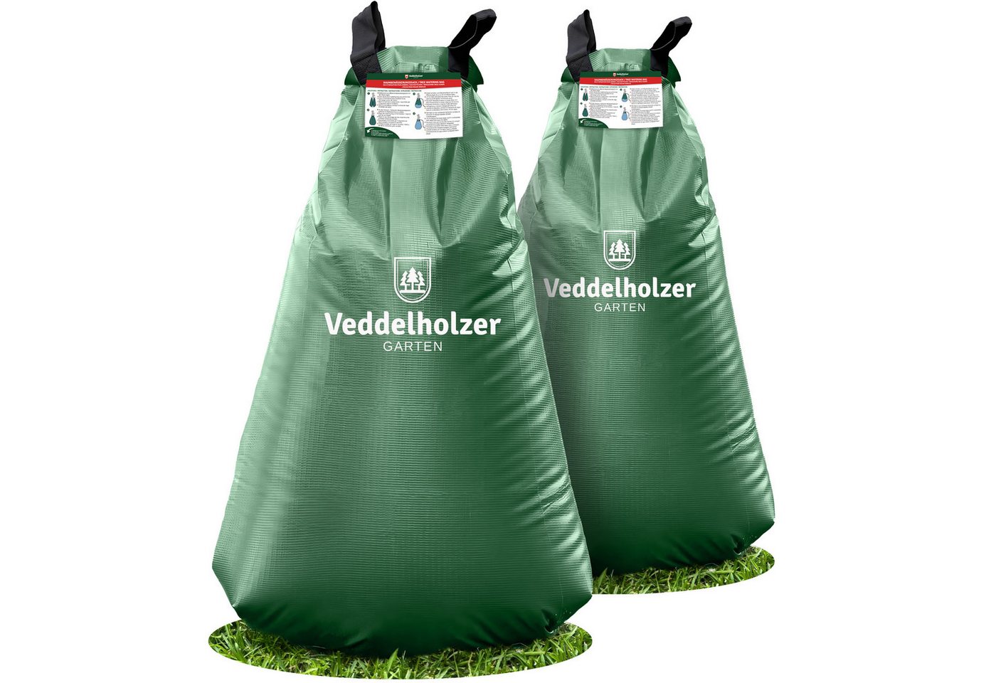 Veddelholzer Garten Bewässerungssystem 2x75l Baumbewässerungssack Reißverschluss kombinierbar Diebstahlschutz, (Miteinander Kombinierbar durch Reißverschluss, 2 mal 75 Liter), Robust und wetterbeständig für Bäume, Jungbäume und Sträucher. von Veddelholzer Garten