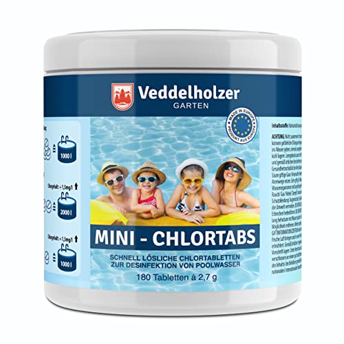 Veddelholzer 180 Mini Chlortabletten. Schnelllösliche Multitabs für Pool, Aufstellpool, Planschbecken, Gartenpool, Kinderpools & Whirlpool Wasserpflege. Pool Zubehör Poolreinigung & Desinfektion von Veddelholzer