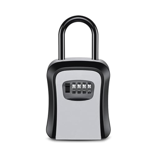 Veenewy Schlüsselkästen für den Außenbereich mit Passwort, verlängerter Schlosshaken, Stahl, hängende Schlüsselaufbewahrung, wasserdicht, Schlüsselbox, 4-stellige Codebox, Grau von Veenewy