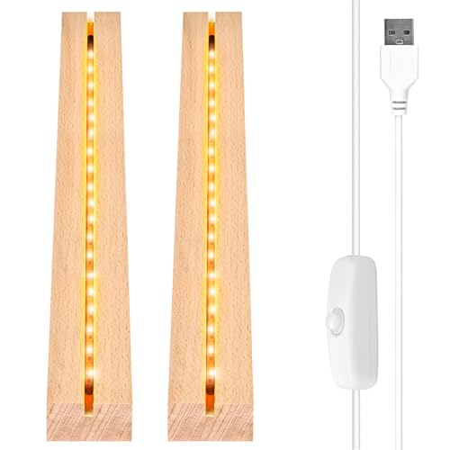 Vegena 2 Stück Led Sockel Holz, Led Display Basis, Led Lichtsockel USB, LED-Leuchten-Sockel Rechteckiger Beleuchteter Holzsockel für Acrylplatte, Kristallglasplatte (30cm Lang, Warmweiß) von Vegena