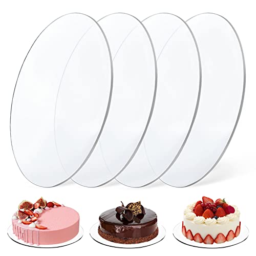 Vegena 4 Stück Tortenplatte, Cake Board Rund Ø 25 cm Acryl Kuchenplatte Wiederverwendbar Tortenunterlage Tortenboden für Kuchen (25cm) von Vegena