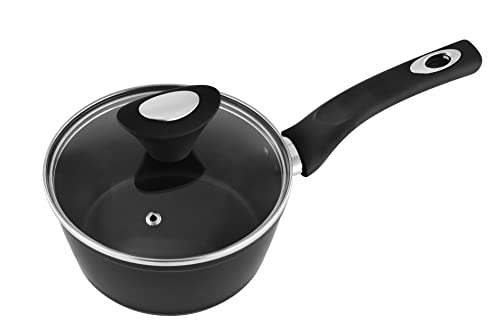 Venga! Kasserolle mit Deckel, 16 cm Durchmesser, 1,3 l Fassungsvermögen, Antihaftbeschichtung, spülmaschinenfest, Turbo-Induktionsboden, ergonomische Soft-Touch-Griffe, schwarz/silber, VG POT 3010 von Venga!