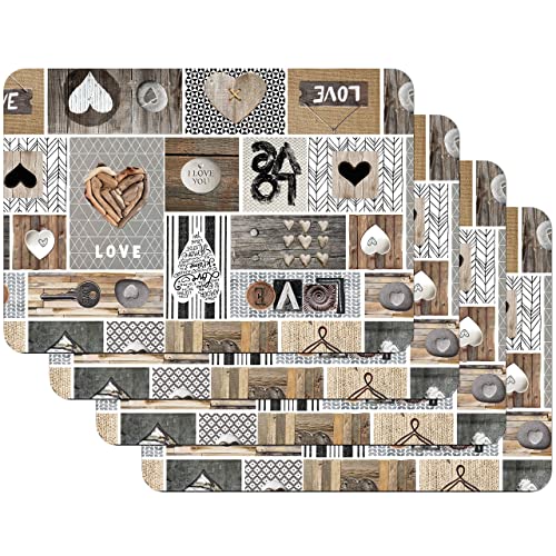 Venilia Tischset Platzset für Esszimmer Country Love, 4er Set abwischbar Polypropylen, lebensmittelecht, 45 x 30 cm, 4 Stück, 59068 von Venilia