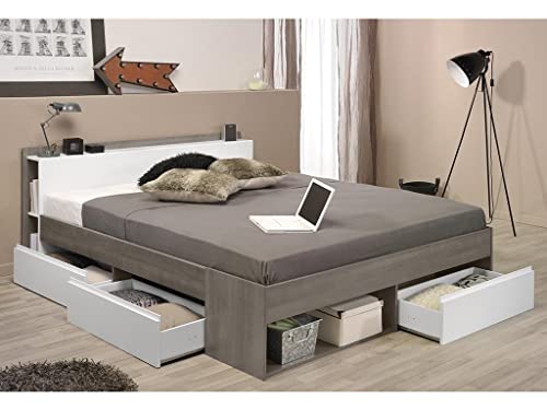 Vente-unique PARISOT Bett mit Stauraum & Schubladen + Lattenrost - 140 x 200 cm - Taupe & Weiß - DEBAR von Vente-unique