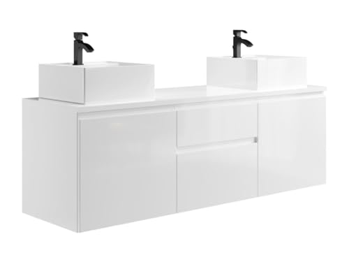 Vente-unique - Waschbeckenunterschrank hängend mit Doppelwaschbecken - Weiß - 150 cm - Jimena II von Vente-unique