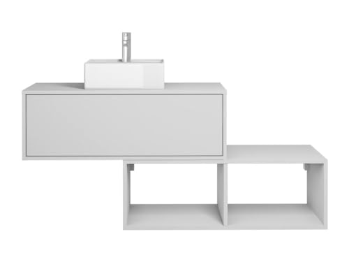 Vente-unique - Waschbeckenunterschrank hängend mit quadratischem Waschbecken - 1 Schublade & 2 Ablagefächer - Weiß - 94 cm - TEANA II von Vente-unique