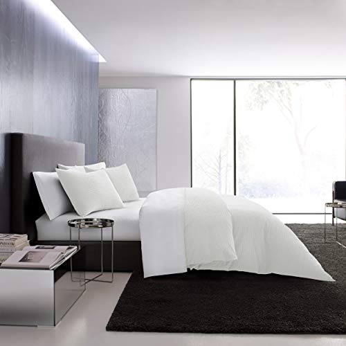 Vera Wang - Queensize-Bettbezug-Set, luxuriöse Baumwoll-Bettwäsche mit Knopfverschluss, inkl. passenden Kissenbezügen (Waffel-Piqué-Weiß, Queen) von Vera Wang