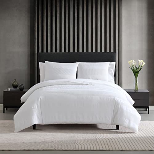 Vera Wang Waffle Stripe Duvet Cover Set, Queen, White von Vera Wang