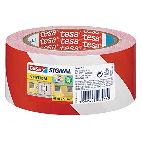 TESA Signalband Markierungsband Warnklebeband rot/weiß 58134, 50mm x 66 Meter von FALAMBI