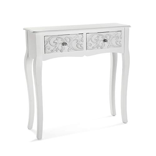 Versa Anjali Schmales Möbelstück für den Eingangsbereich oder Flur, Moderner Konsolentisch, mit 2 Schubladen, Maßnahmen (H x L x B) 80 x 25 x 80 cm, Holz, Farbe: Weiß von Versa