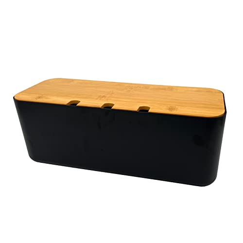 Kabelbox Steckdosenbox Kabelsammler Aufbewahrungsbox für Kabelführungs Ladekabel, ABS Kunststoff mit Belüftung, hölzerne Textur Organizer 36 x 13.5 x 13 cm (Schwarz L) von Verve Jelly