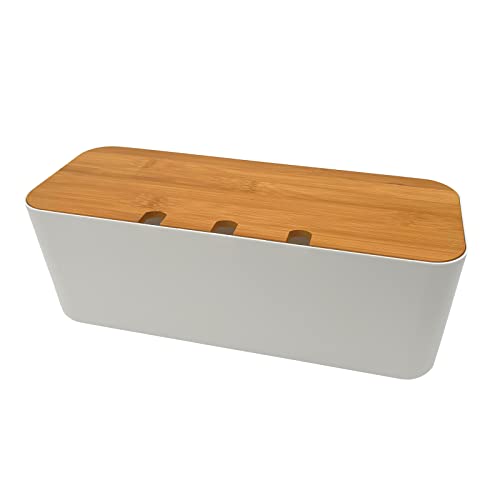 Kabelbox Steckdosenbox Kabelsammler Aufbewahrungsbox für Kabelführungs Ladekabel, ABS Kunststoff mit Belüftung, hölzerne Textur Organizer 36 x 13.5 x 13 cm (Weiß L) von Verve Jelly