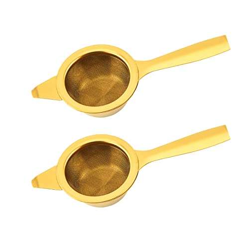 Verve Jelly 2 Paar Teefilter mit Tropfschalen kleinem feinem Mesh Teesistenz Edelstahl Tee Infuser mit langem Griff Teesieb für losen Tee Saft Kaffeefilter, Gold, 7,2 * 2,1 Zoll von Verve Jelly