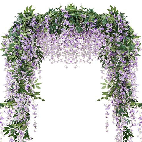 2PCS 7.2FT Künstliche Wisteria Blumen Girlande gefälschte Wisteria Rebe gefälschte Blumen Girlande Seide Ivy Hängende Blume für Hochzeitsdekorationen Home Garten Party Dekor (Lila) von Veryhome