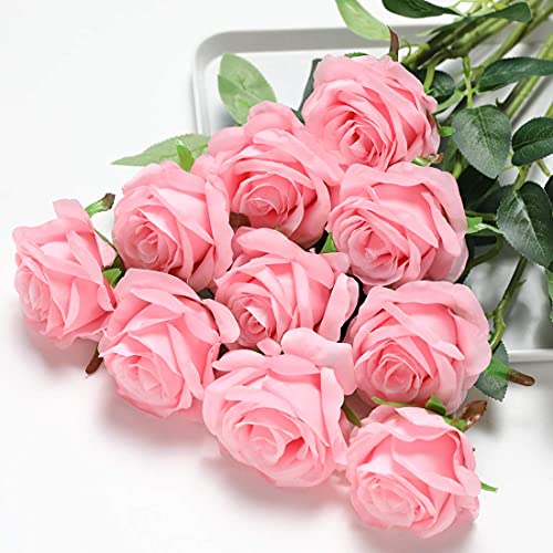 Veryhome 10 Stücke Künstliche Rosen Silk Blumen Gefälschte Flowers Braut Hochzeit Bouquet Für Hausgarten Geburtstag Party Home Wedding Dekor ( Pink - Blühende Rosen ) von Veryhome