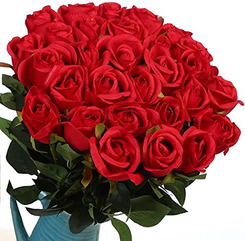 Veryhome Künstliche Rosen aus Seide, für die Vase, 10 Stück, künstliche Rosen für Hochzeits-Dekoration, Geburtstag, Garten, Grabschmuck (10er Pack, rot) Xueshanred von Veryhome