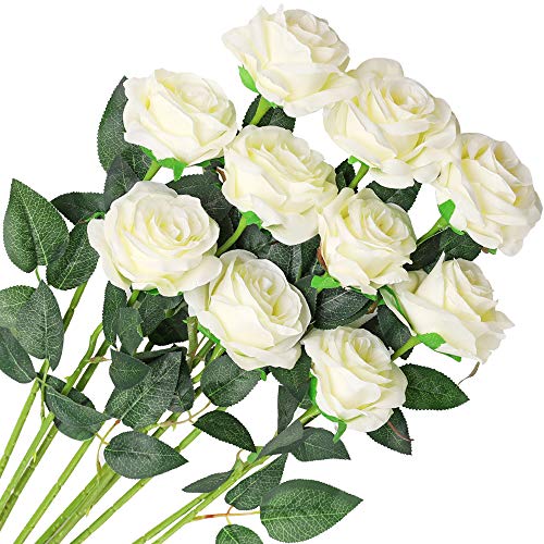 Veryhome 10 Stücke Künstliche Rosen Silk Blumen Gefälschte Flowers Braut Hochzeit Bouquet Für Hausgarten Geburtstag Party Home Wedding Dekor (Weiß - Blühende Rosen) von Veryhome