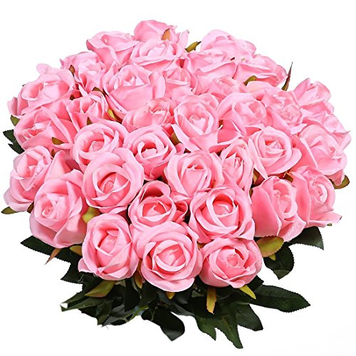 Veryhome 10 Stücke Künstliche Rosen Silk Blumen Gefälschte Flowers Braut Hochzeit Bouquet Für Hausgarten Geburtstag Party Home Wedding Dekor (Pink - Rosenknospe) von Veryhome