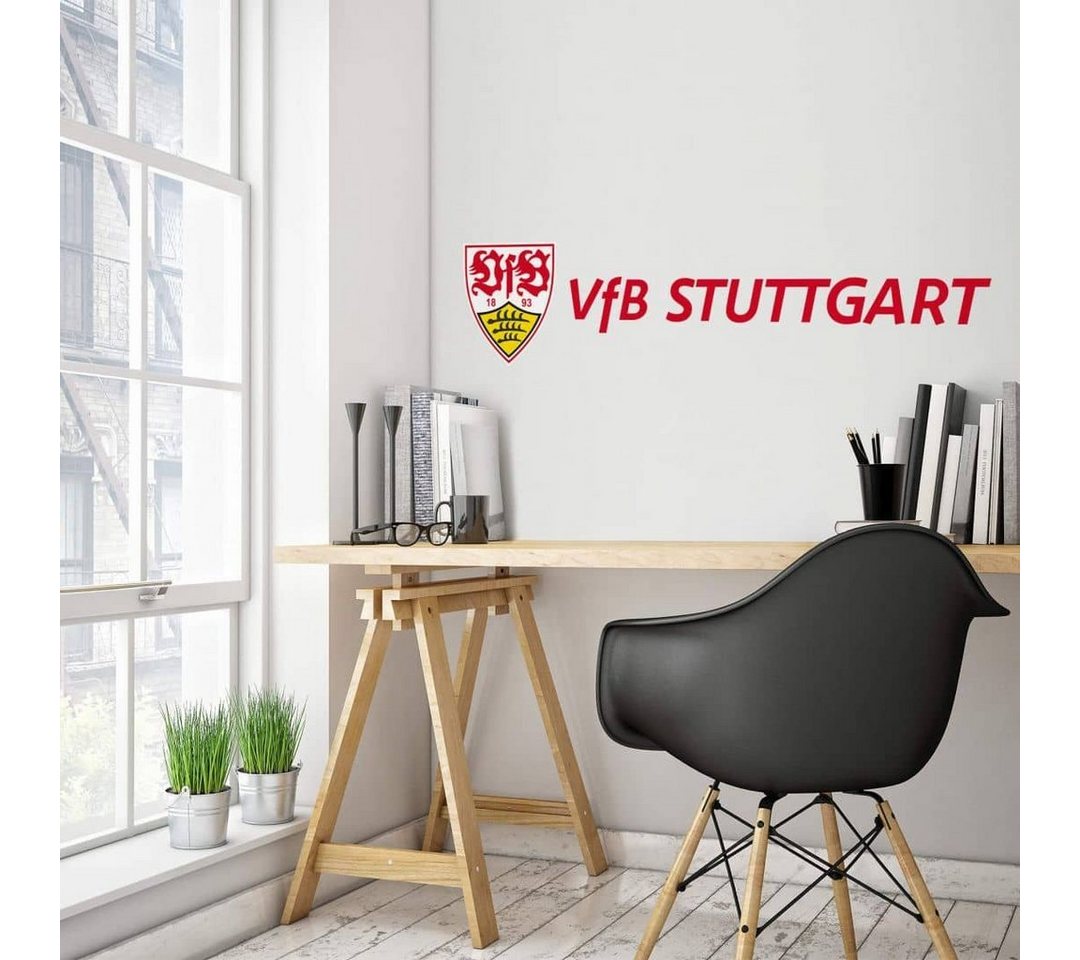 VfB Stuttgart Wandtattoo Fußball Wandtattoo VfB Stuttgart Schriftzug Logo Rot Gelb Fußballverein, Wandbild selbstklebend, entfernbar von VfB Stuttgart