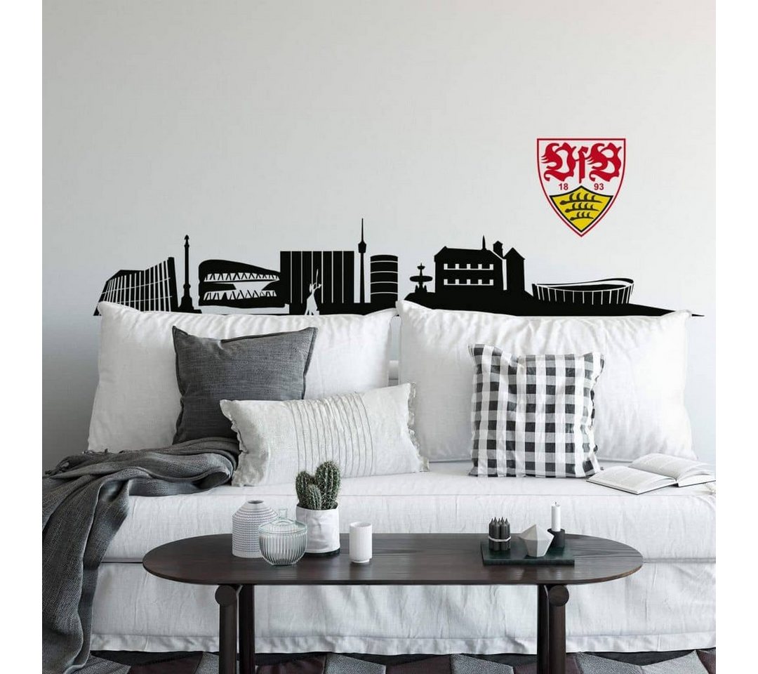 VfB Stuttgart Wandtattoo Fußball Wandtattoo VfB Stuttgart Stadt Skyline Logo 1893 farbig Wohnzimmer, Wandbild selbstklebend, entfernbar von VfB Stuttgart