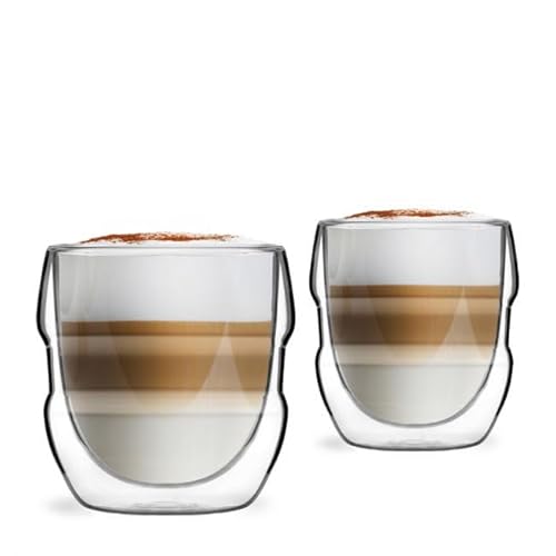 Vialli Design Set 2 x Thermogläser Doppelwandig 250 ml, Gläser für Latte Macchiato, Cappuccino, Sferico Kollektion, Latte Tassen, Kaffeetassen, Kaffeegläser, Hitzebeständiges Glas, Transparente von Vialli Design
