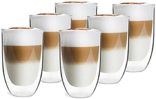 Vialli Design doppelwandig lang Gläser 350 ml Set von 6 Innovative ideal für Latte, 14 x 9 x 9 cm von Vialli Design