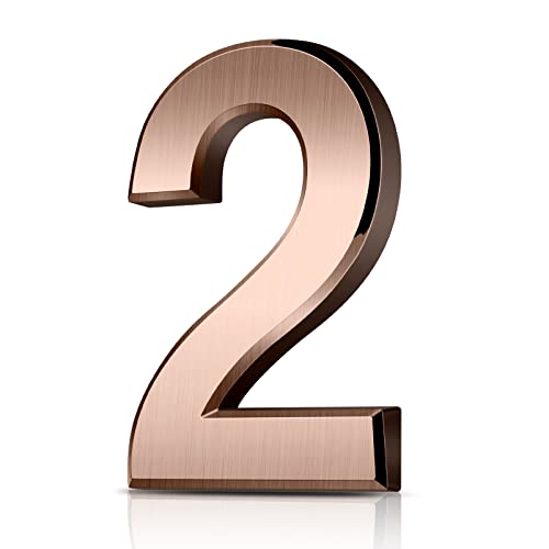 Vicloon Hausnummer, 2 in Bronze Acryl Hausnummer,Höhe 7.5cm, Selbstklebende Haus-Nummer, für Tür, Briefkasten, Außen, Anti-Friktion, Wetterfest von Vicloon