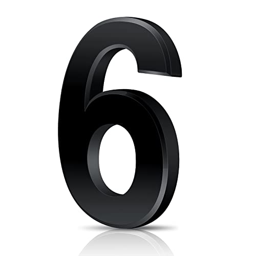 Vicloon Hausnummer, 6 in Schwarz Acryl Hausnummern,Höhe 7.5cm, Selbstklebende Haus-Nummer, für Tür, Briefkasten, Außen, Anti-Friktion, Wetterfest von Vicloon