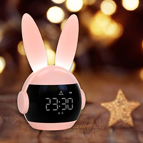 Vicloon Kinder Lichtwecker, Kaninchen Kinderwecker,Dual-Wecker mit 6 Klingeltöne, 4 Lautstärkestufen/Snooze-Funktion/90 Tage Standby-Zeit, Kindertagesgeschenk für Kinder (Rosa) von Vicloon