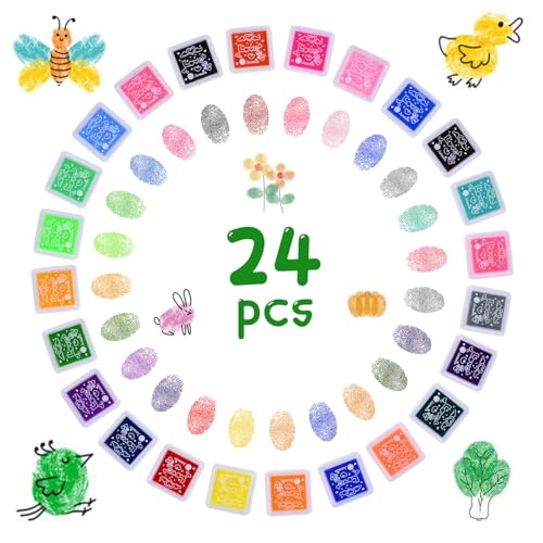 Vicloon Stempelkissen Set, 24 Farben Abwaschbar Fingerstempel, Ungiftig Abwaschbar Stamp Pad, Stempelkissen Bunt für für Papier Handwerk Stoff, Scrapbook, Kinder Geburtstags von Vicloon