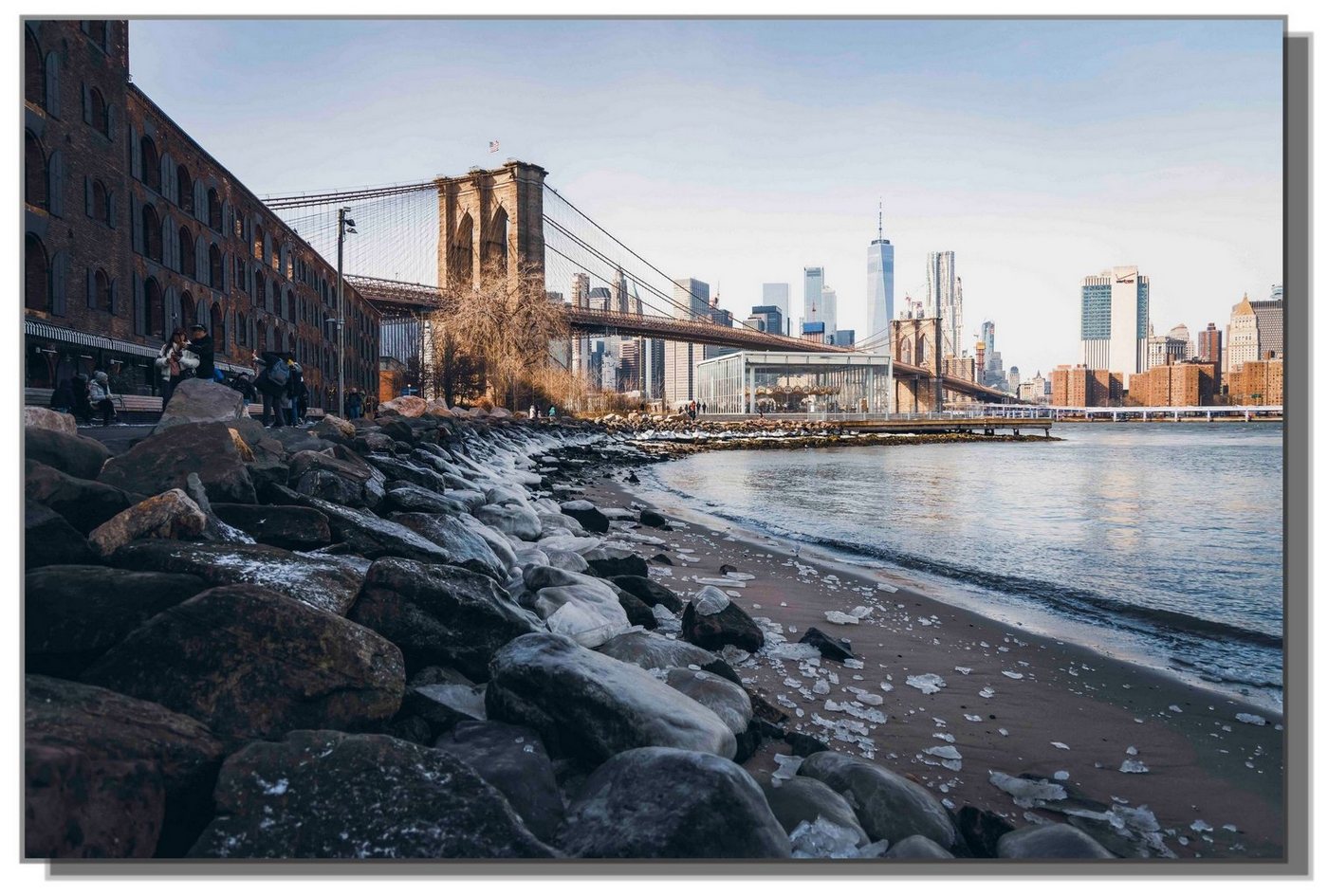 Victor (Zenith) Glasbild Brooklyn Bridge im Winter, Städte, Bilder New York, Glasbilder ideal für Wohnzimmer & Schlafzimmer von Victor (Zenith)
