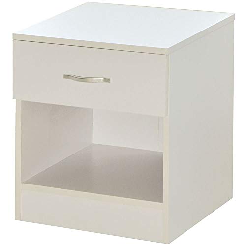 Vida Designs Nachttisch, weiß, 1 Schublade mit Metallgriffen und -schienen, einzigartige Schubladenunterstützung gegen Verbiegen, Schlafzimmer-Möbel Riano, 47 x 40 x 36 cm von Vida Designs
