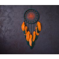 Grün Oranger Traumfänger Wandbehang, Dreamcatcher Weihnachtsgeschenk von VidaHandmadeUA