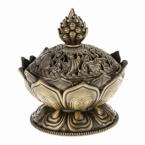 Vientiane Lotus Form Räuchergefäß, Mini Metall Aromatherapie Halter Weihrauchbrenner, Herd Rückfluss Räuchergefäß für Dekoration Geschenk Zubehör (7 x 7 cm) von Vientiane