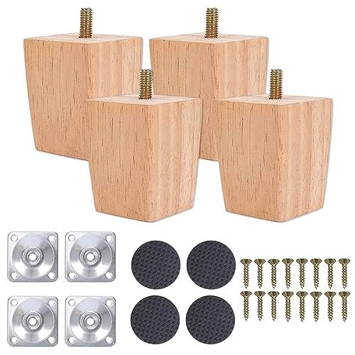 Vientiane Sofa Ersatzbeine, 4 PCS Pack Möbelbeine Aus Holz, Tischbeine Holz, Möbelfüße Aus Holz, Holzfarbe Aus Eiche für Stühle Und Sofa, Mit Schrauben Und Filzgleiter(60mm) von Vientiane